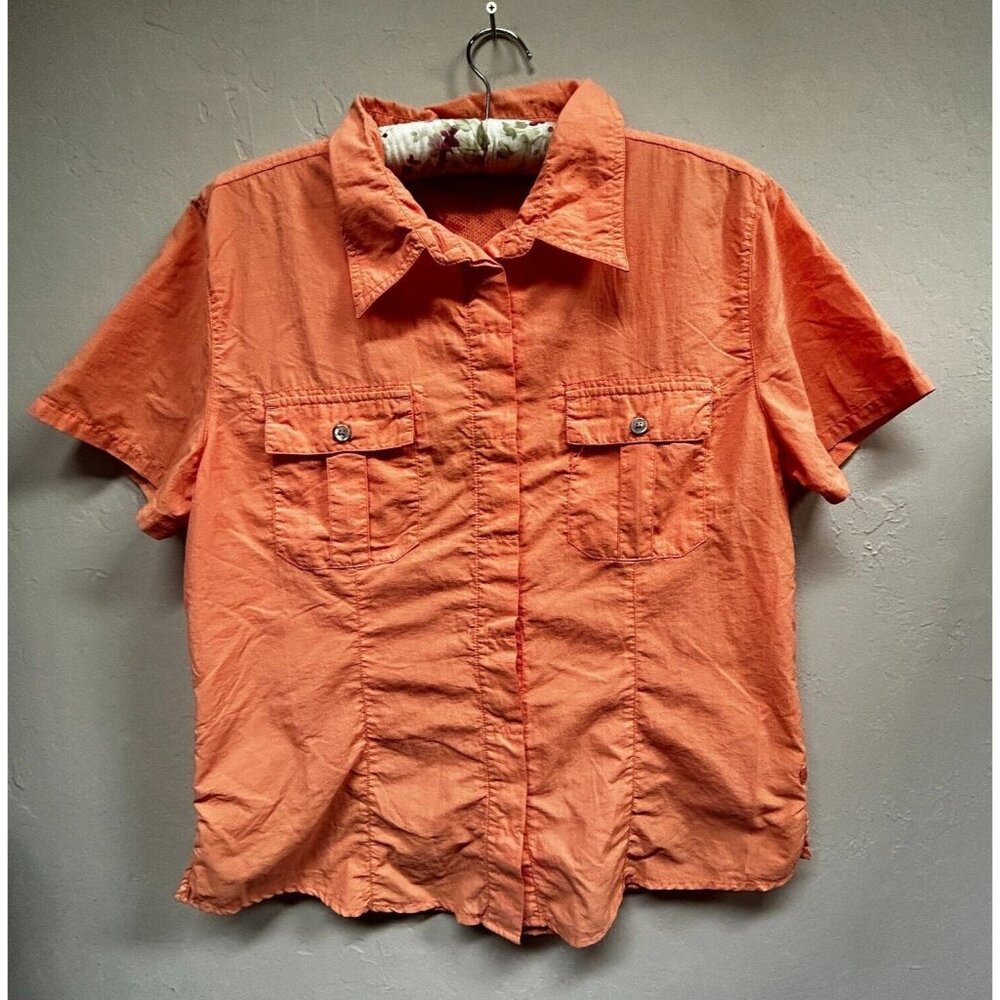 Gramicci Women's Short Sleeve Orange Vented Mesh Outdoor Button Up Shirt XL